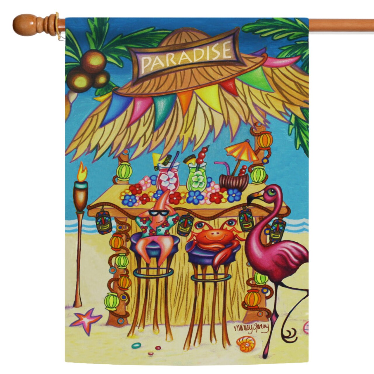 Toland Home Garden Beige and Pink Paradise Beach Bar Outdoor House Flag 28" x 40"